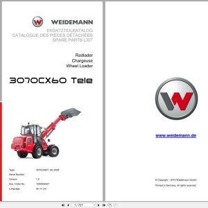 Weidemann Wheel Loader 3070CX60 TELE 3070CX60T Spare Parts List 1000304547 2014 DE FR EN (1)