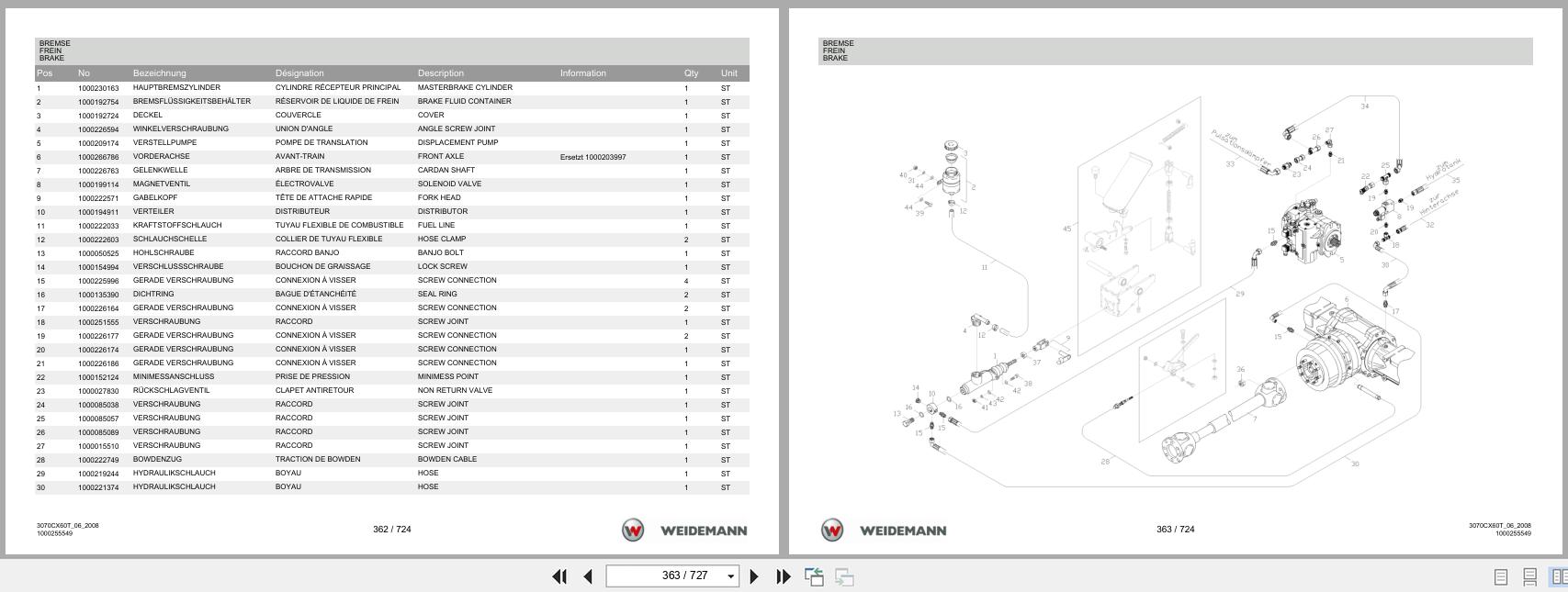 Weidemann Wheel Loader 3070CX60 TELE 3070CX60T Spare Parts List 1000304547 2014 DE FR EN (2)