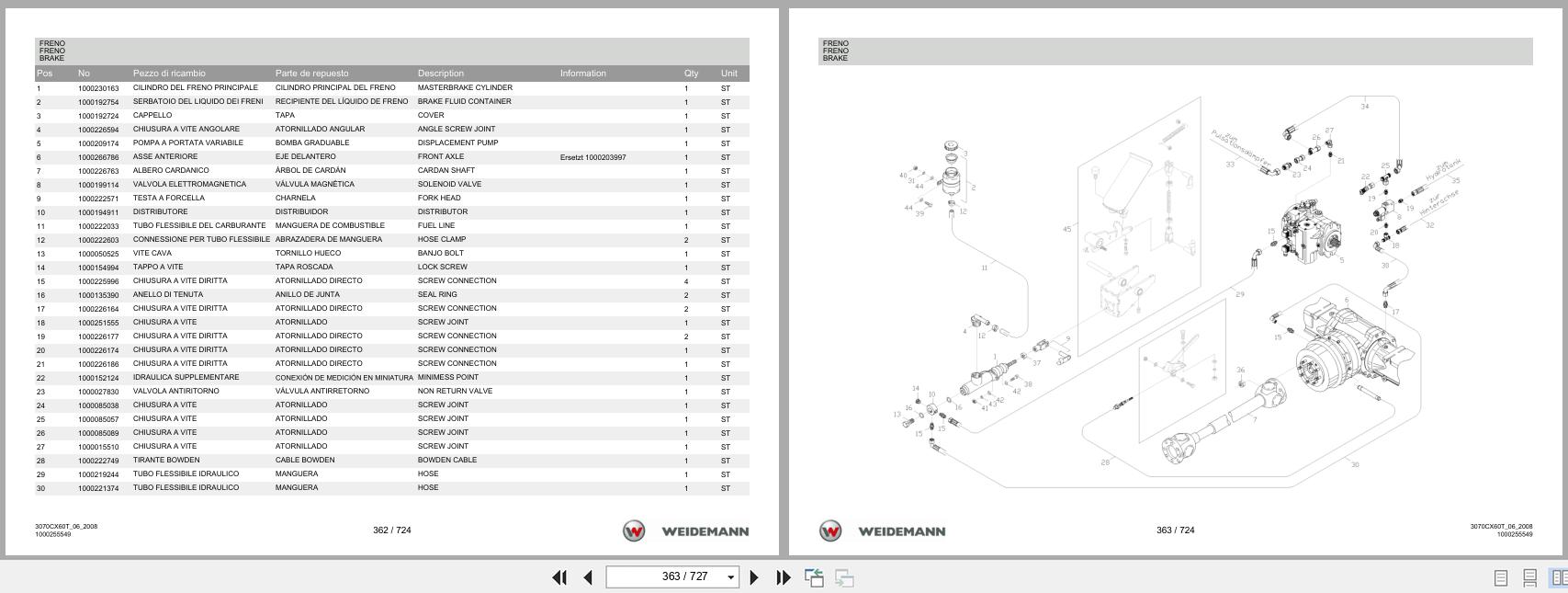 Weidemann Wheel Loader 3070CX60 TELE 3070CX60T Spare Parts List 1000326066 2014 IT ES EN (2)