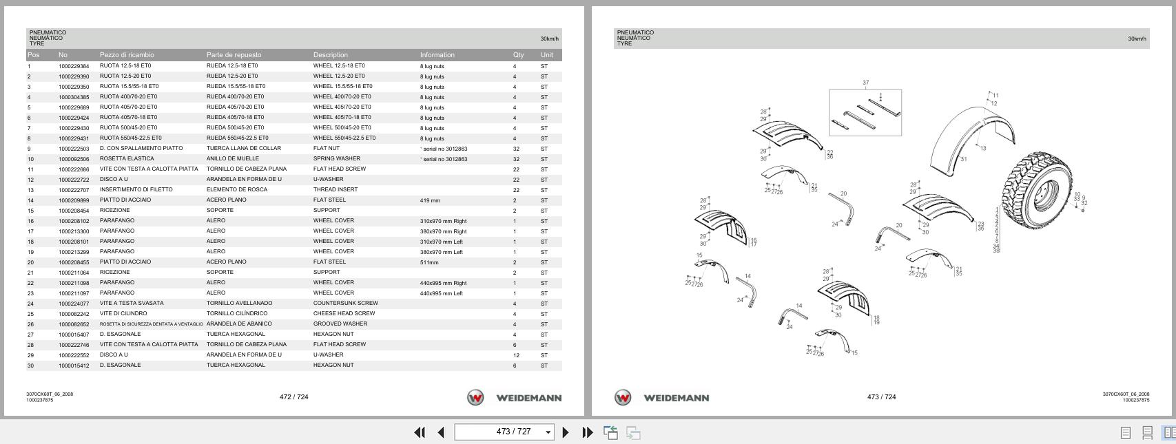 Weidemann Wheel Loader 3070CX60 TELE 3070CX60T Spare Parts List 1000326066 2014 IT ES EN (3)