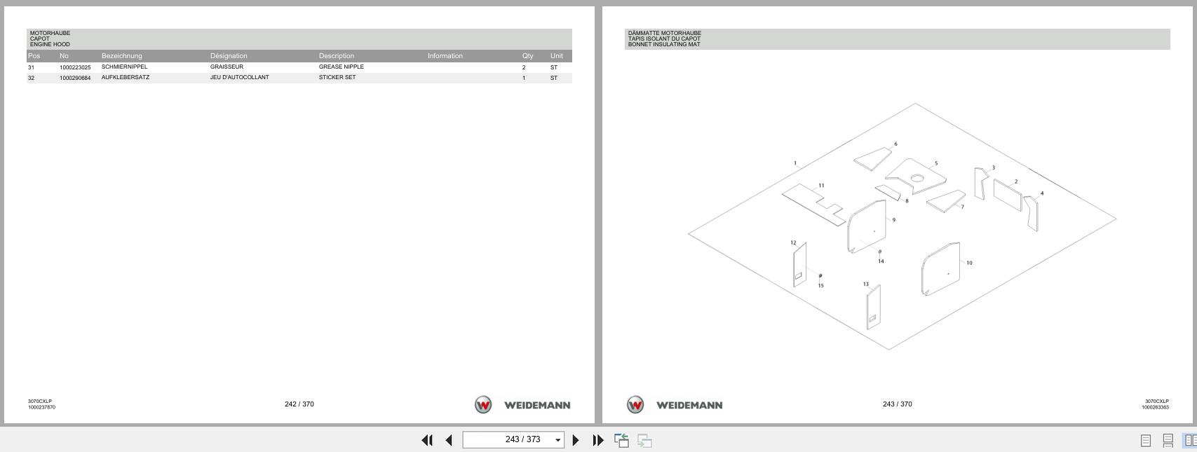 Weidemann Wheel Loader 3070CX60LP 3070CXLP Spare Parts List 1000214239 2014 DE FR EN (3)