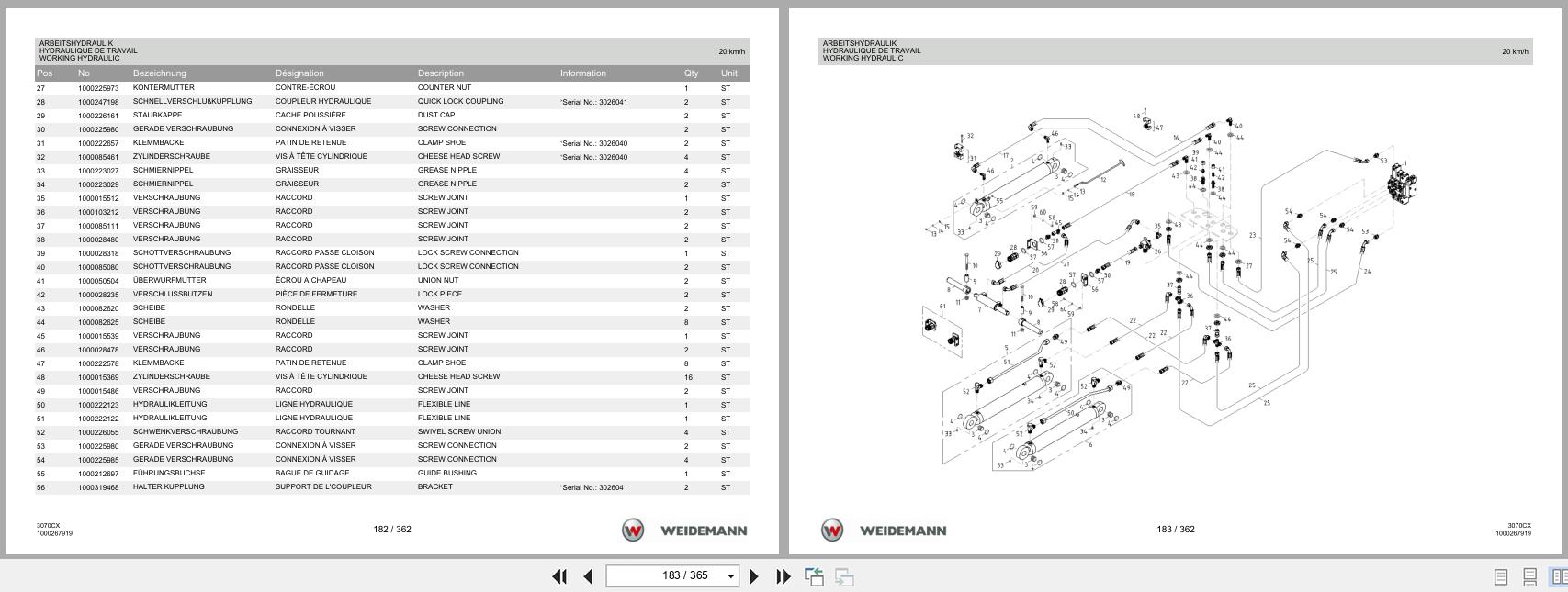 Weidemann Wheel Loader 3070CX80 3070CX Spare Parts List 1000211245 2014 DE FR EN (2)