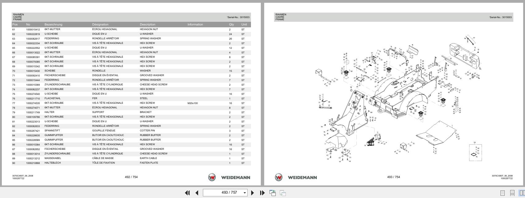 Weidemann Wheel Loader 3070CX80 TELE 3070CX80T Spare Parts List 1000304572 2016 DE FR EN (3)