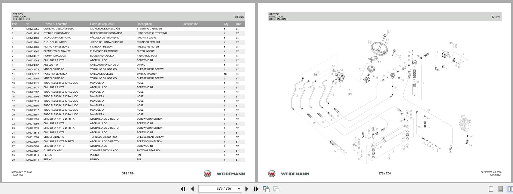 Weidemann Wheel Loader 3070CX80 TELE 3070CX80T Spare Parts List 1000326067 2016 IT ES EN (2)