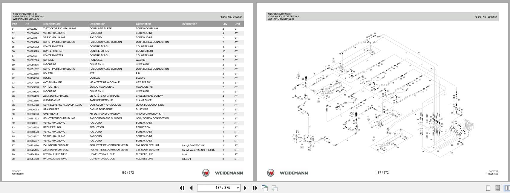 Weidemann Wheel Loader 3070CX80 TELE 3070CXT Spare Parts List 1000236397 2014 DE FR EN (2)