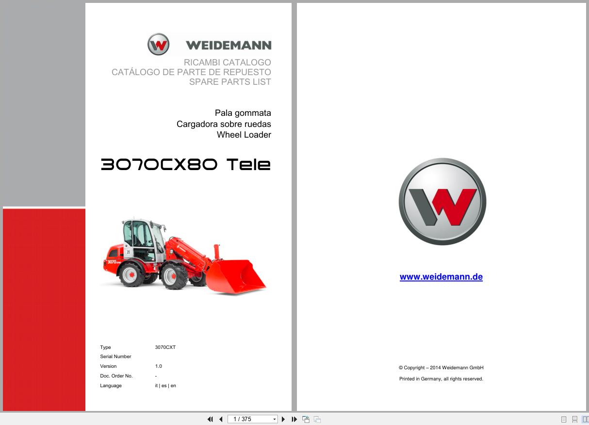 Weidemann Wheel Loader 3070CX80 TELE 3070CXT Spare Parts List 2014 IT ES EN (1)