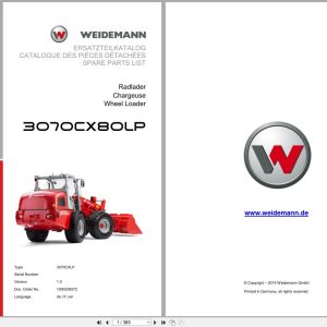 Weidemann Wheel Loader 3070CX80LP 3070CXLP Spare Parts List 1000236572 2014 DE FR EN (1)