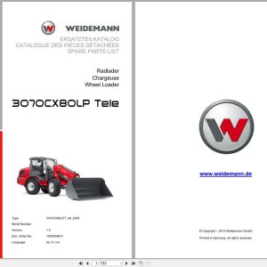 Weidemann Wheel Loader 3070CX80LP TELE 3070CX80LPT Spare Parts List 1000304631 2014 DE FR EN (1)