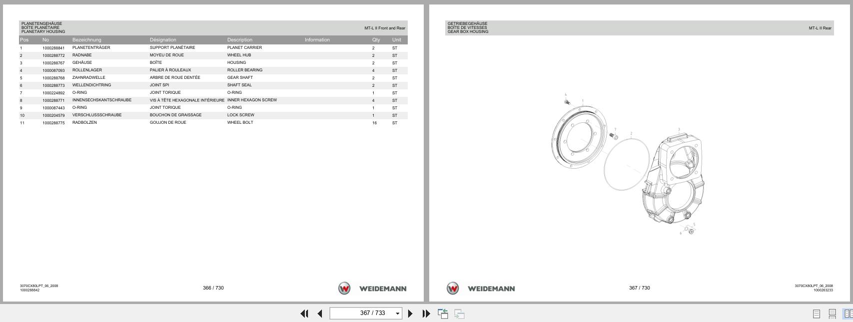 Weidemann Wheel Loader 3070CX80LP TELE 3070CX80LPT Spare Parts List 1000304631 2014 DE FR EN (2)