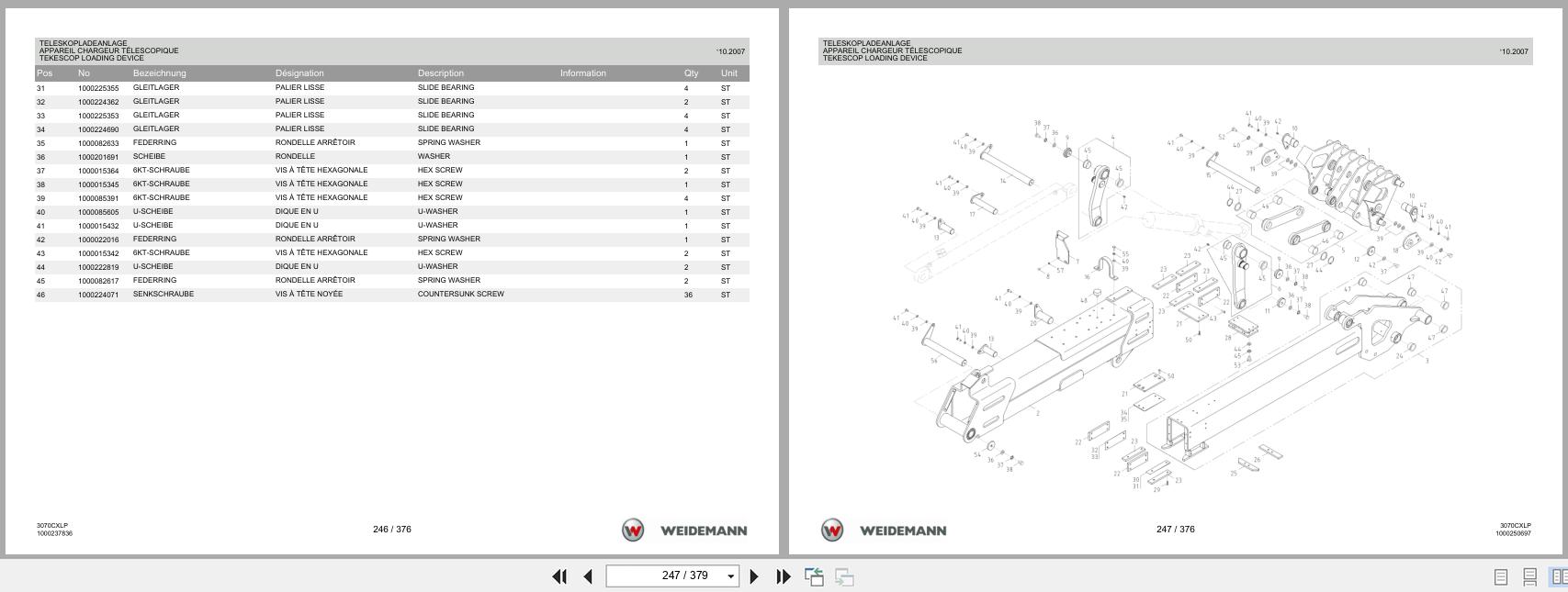 Weidemann Wheel Loader 3070CX80LP TELE 3070CXLP Spare Parts List 1000236572 2014 DE FR EN (3)