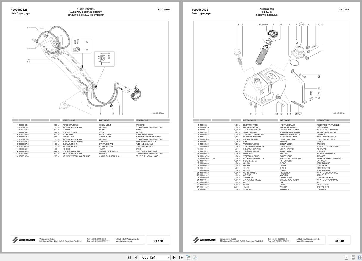 Weidemann Wheel Loader 3080 CC60 346 04 Spare Parts List 1000189286 2008 DE EN FR (2)