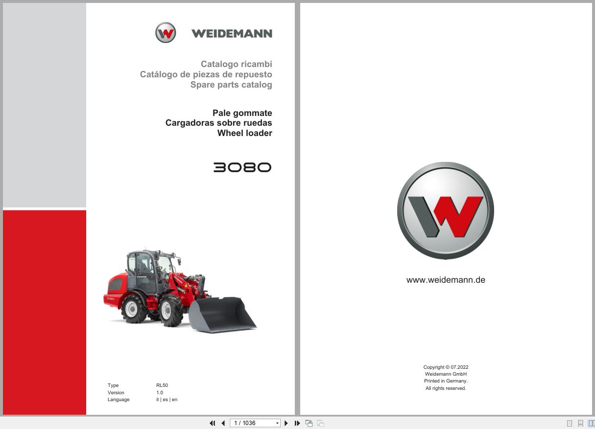 Weidemann Wheel Loader 3080 RL50 Spare Parts Catalog 07.2022 IT ES EN (1)