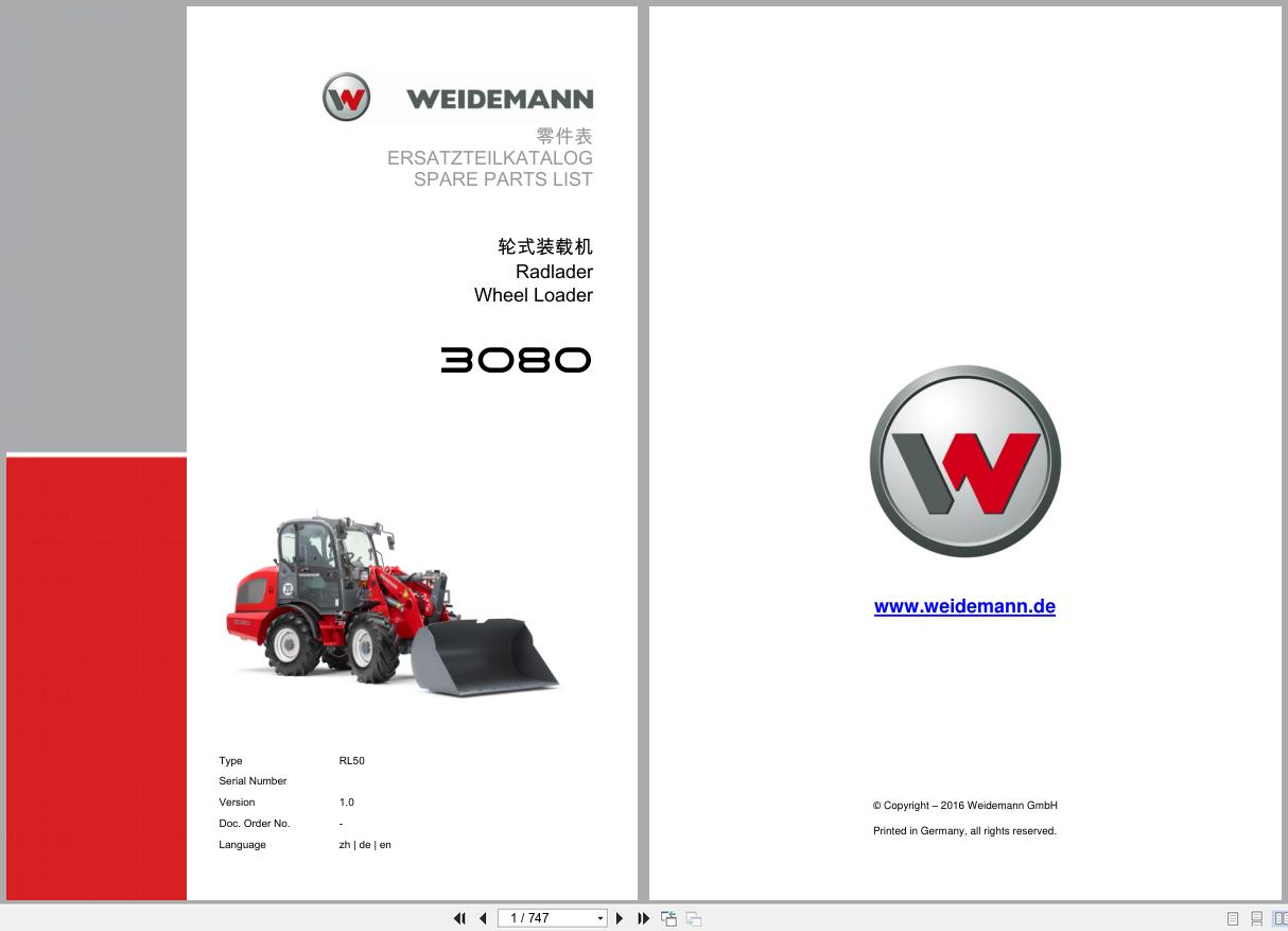 Weidemann Wheel Loader 3080 RL50 Spare Parts List 2016 ZH DE EN (1)