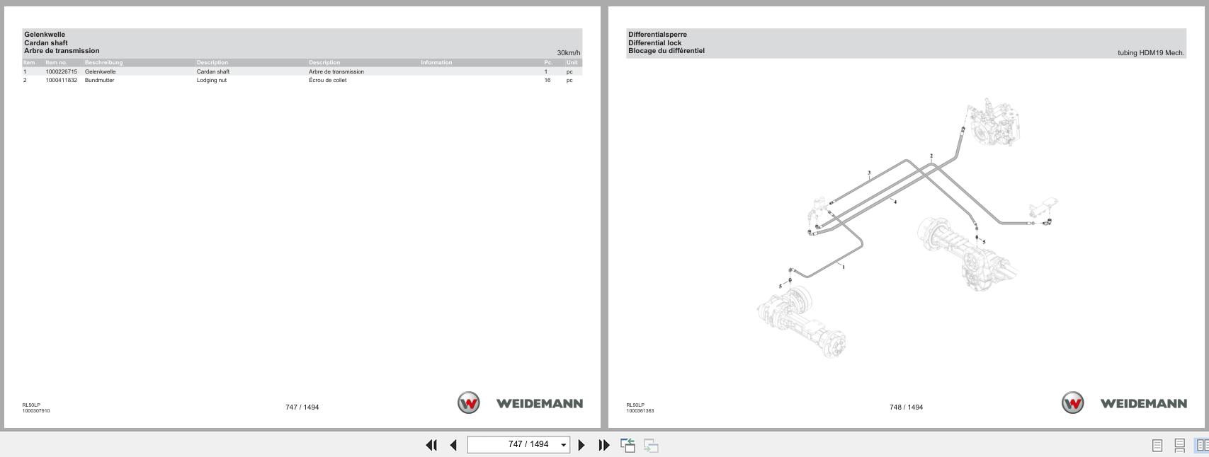 Weidemann Wheel Loader 3080LP RL50LP Spare Parts Catalog 07.2022 DE EN FR (2)