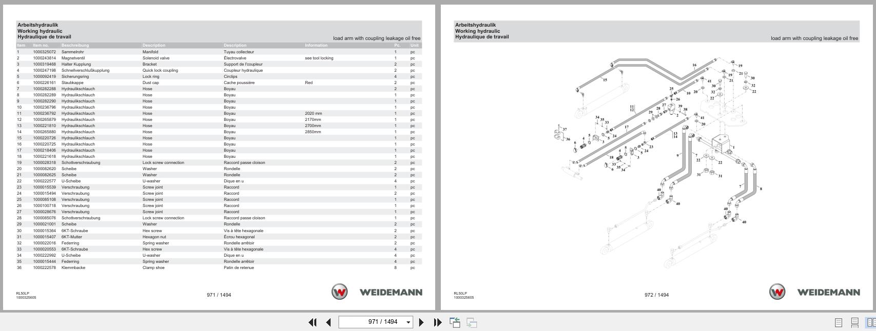 Weidemann Wheel Loader 3080LP RL50LP Spare Parts Catalog 07.2022 DE EN FR (3)