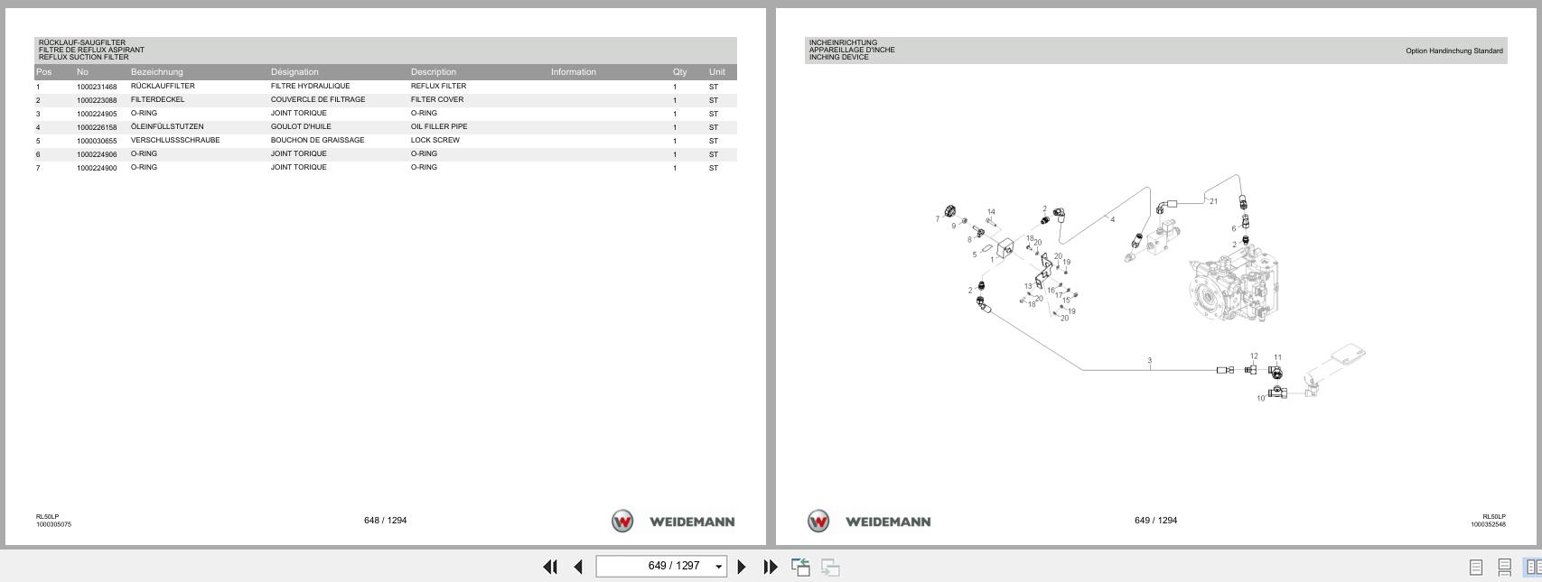 Weidemann Wheel Loader 3080LP RL50LP Spare Parts List 1000333643 2016 DE FR EN (2)