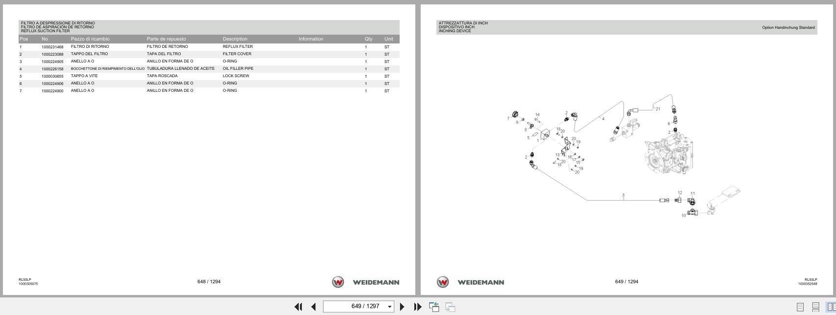 Weidemann Wheel Loader 3080LP RL50LP Spare Parts List 1000333646 2016 IT ES EN (2)