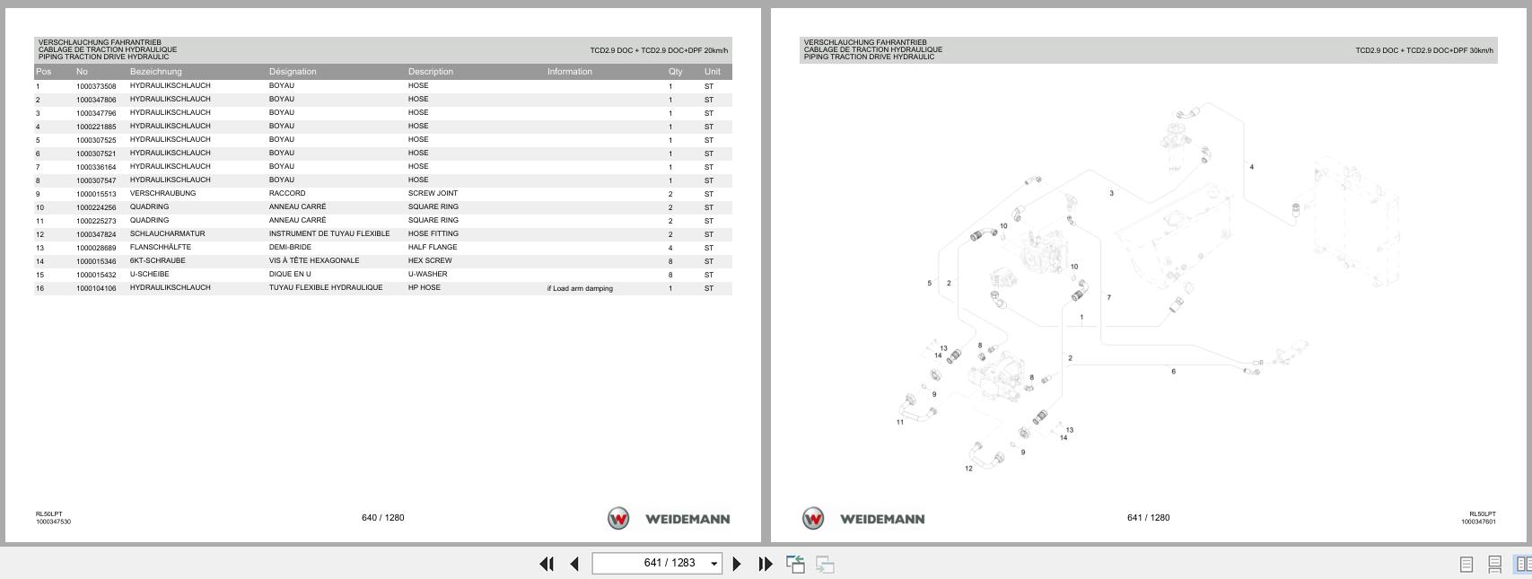 Weidemann Wheel Loader 3080LPT RL50LPT Spare Parts List 1000333648 2016 DE FR EN (2)