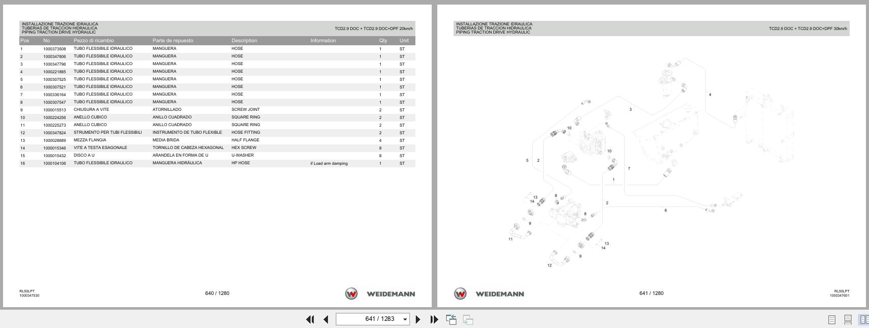 Weidemann Wheel Loader 3080LPT RL50LPT Spare Parts List 1000333649 2016 IT ES EN (2)