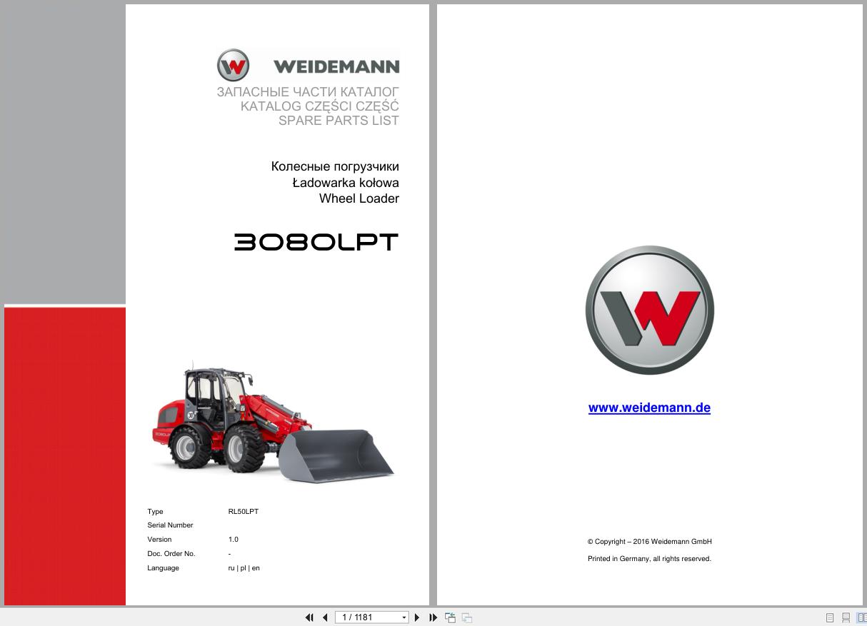 Weidemann Wheel Loader 3080LPT RL50LPT Spare Parts List 2016 RU PL EN (1)