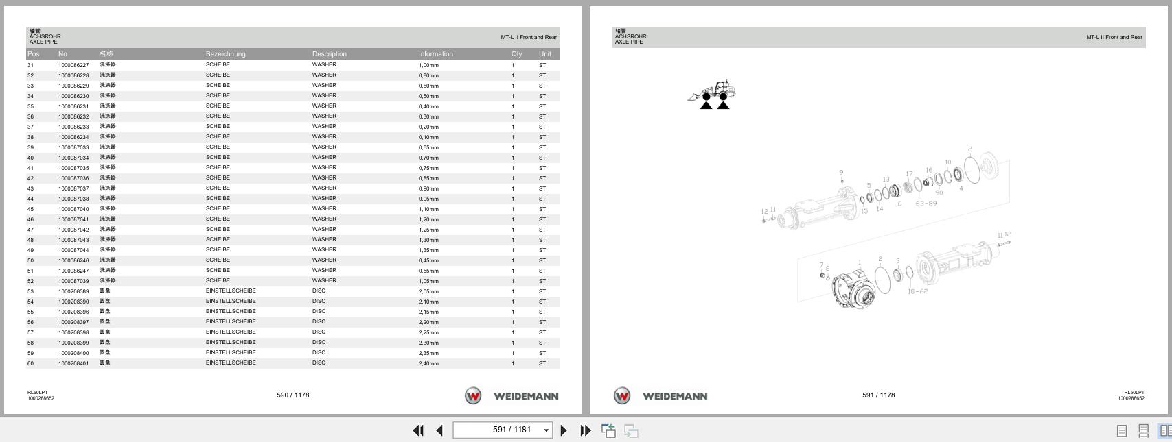 Weidemann Wheel Loader 3080LPT RL50LPT Spare Parts List 2016 ZH DE EN (2)