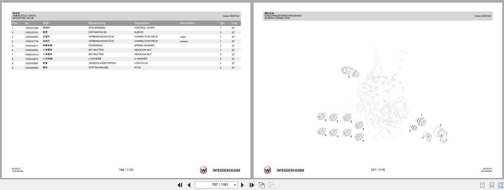 Weidemann Wheel Loader 3080LPT RL50LPT Spare Parts List 2016 ZH DE EN (3)