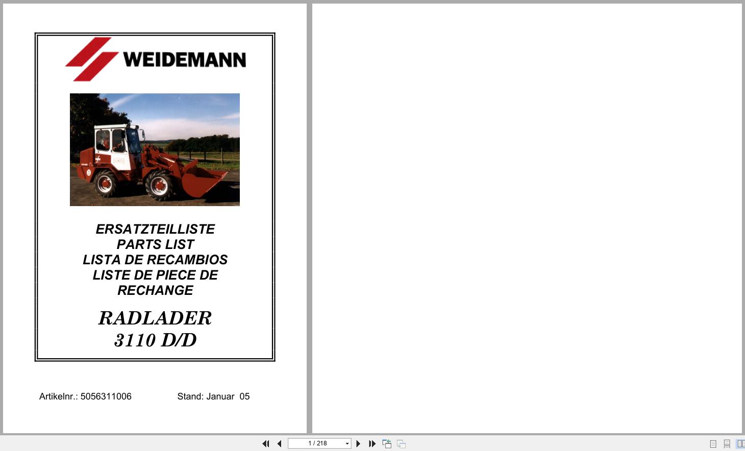 Weidemann Wheel Loader 3110 D D Spare Parts List 5056311006 2005 DE EN ES FR (1)