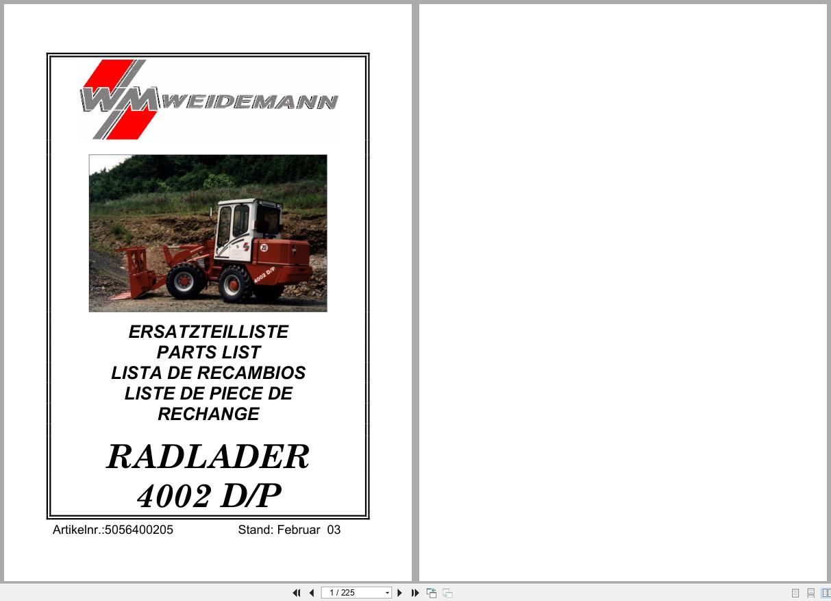 Weidemann Wheel Loader 4002 D P Spare Parts List 5056400205 2003 EN DE FR ES (1)