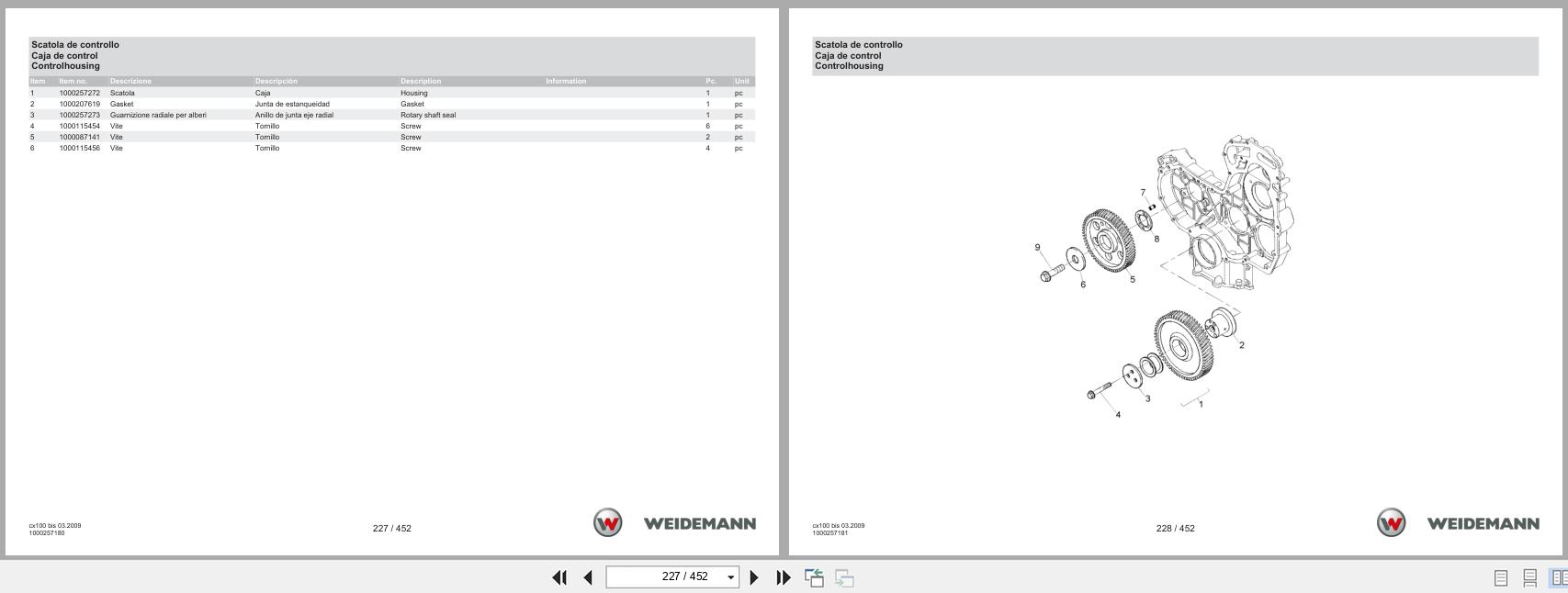 Weidemann Wheel Loader 4070CX100 CX100 Spare Parts Catalog 05.2025 IT ES EN (2)