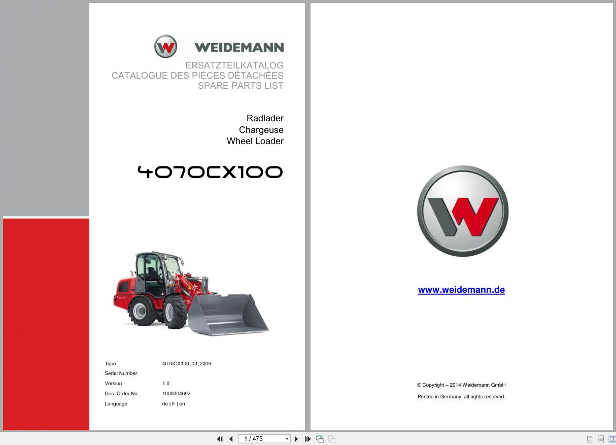 Weidemann Wheel Loader 4070CX100 Spare Parts List 1000304692 2014 DE FR EN (1)