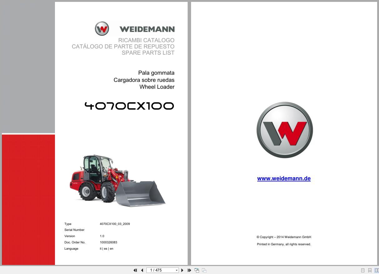 Weidemann Wheel Loader 4070CX100 Spare Parts List 1000326083 2014 IT ES EN (1)