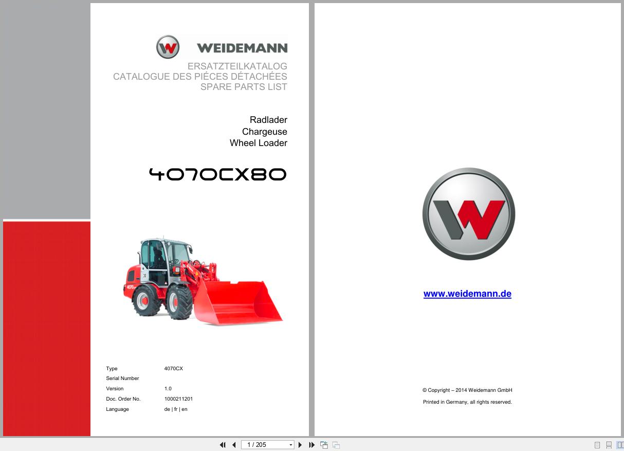 Weidemann Wheel Loader 4070CX80 4070CX Spare Parts List 1000211201 2014 DE FR EN (1)