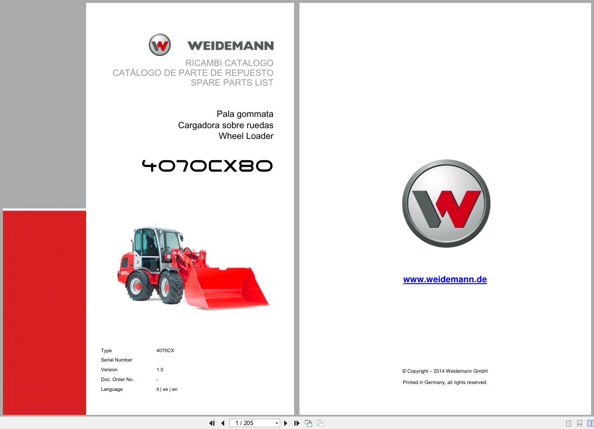 Weidemann Wheel Loader 4070CX80 4070CX Spare Parts List 2014 IT ES EN (1)