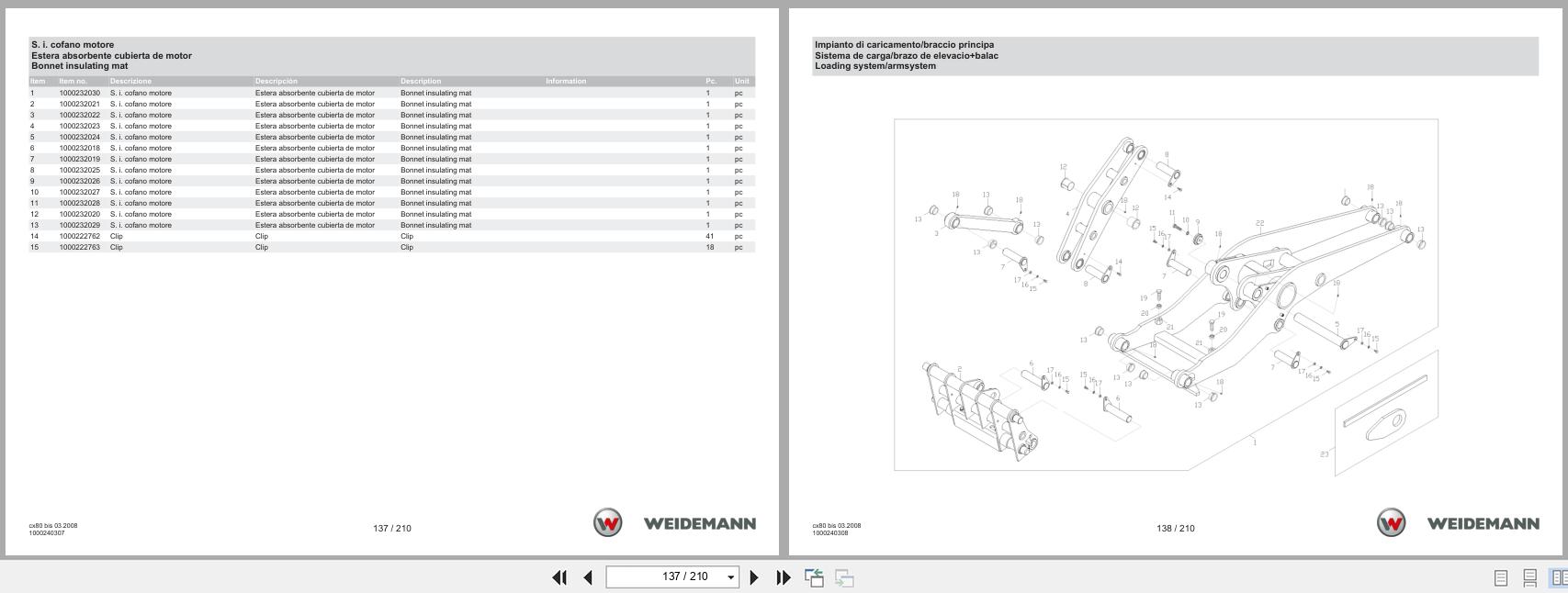 Weidemann Wheel Loader 4070CX80 CX80 Spare Parts Catalog 05.2025 IT ES EN (3)