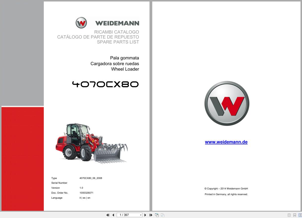 Weidemann Wheel Loader 4070CX80 Spare Parts List 1000326071 2016 IT ES EN (1)