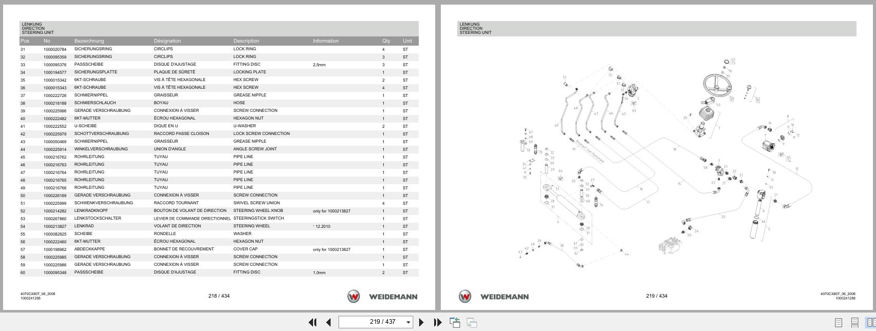 Weidemann Wheel Loader 4070CX80 TELE 4070CX80T Spare Parts List 1000304688 2014 DE FR EN (2)