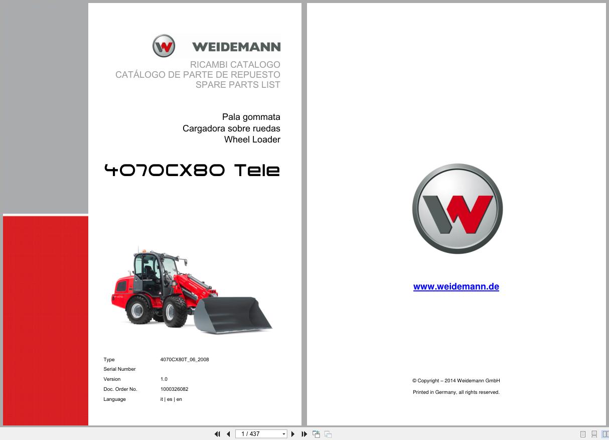 Weidemann Wheel Loader 4070CX80 TELE 4070CX80T Spare Parts List 1000326082 2014 IT ES EN (1)