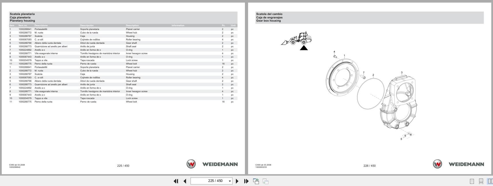 Weidemann Wheel Loader 4070CX80LP CX80 Spare Parts Catalog 1000326050 01.2024 IT ES EN (2)