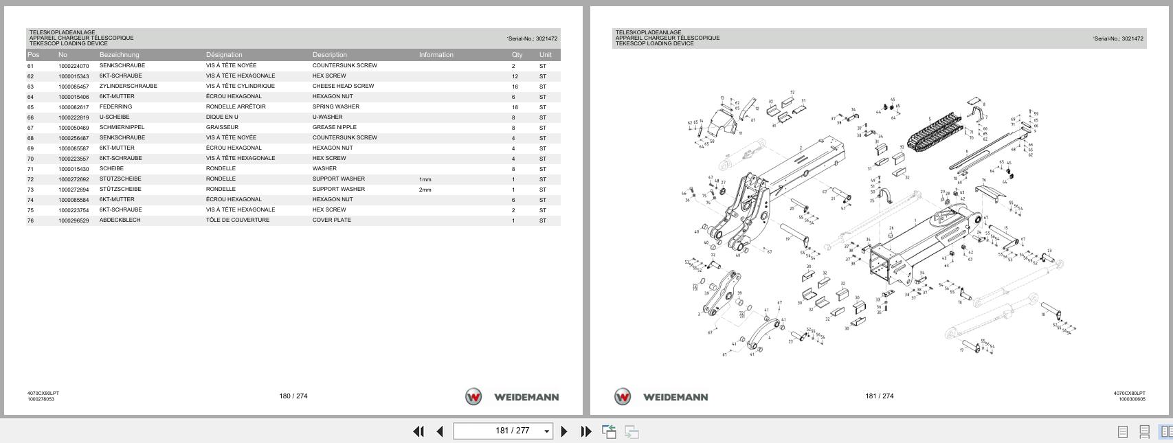 Weidemann Wheel Loader 4070CX80LP TELE 4070CX80LPT Spare Parts List 1000304709 2014 DE FR EN (3)