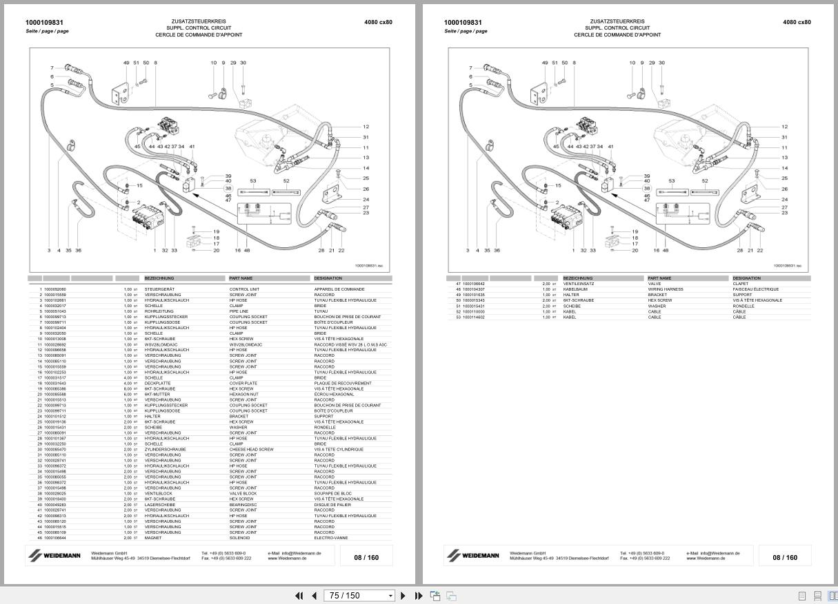 Weidemann Wheel Loader 4080 CX80 343 00 Spare Parts List 1000189289 2008 DE EN FR (2)