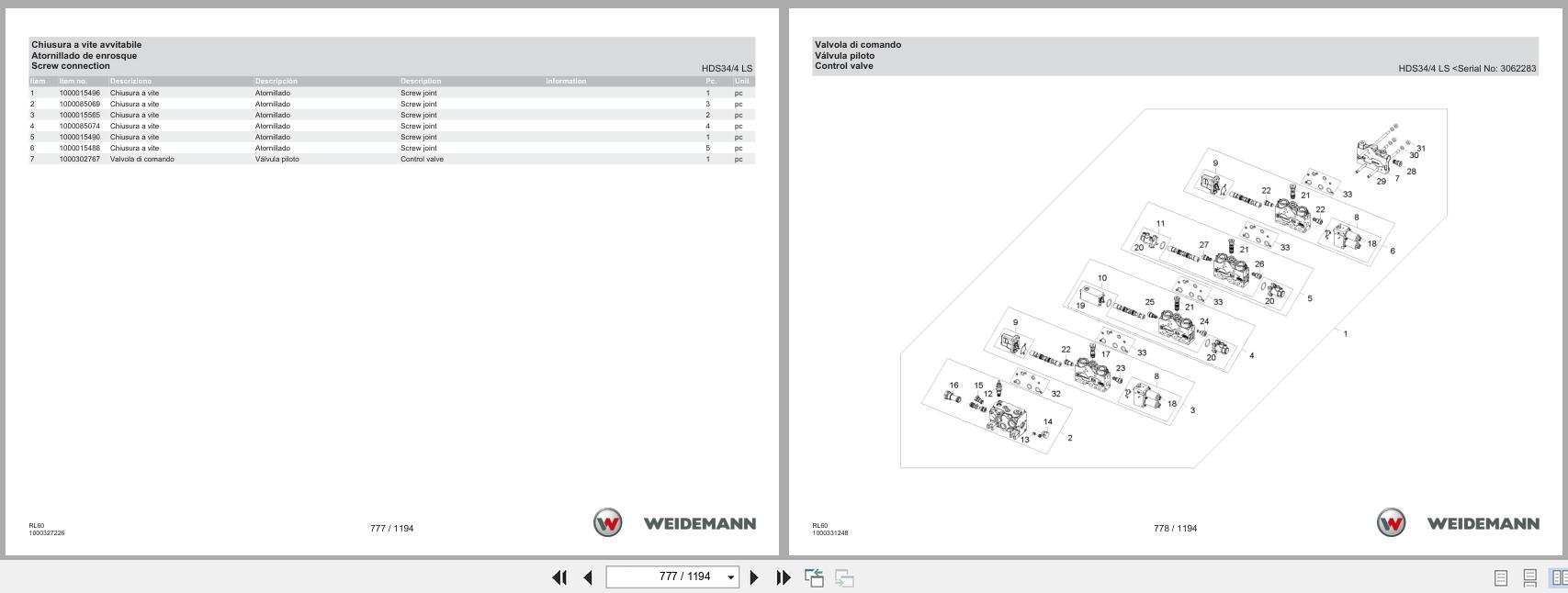 Weidemann Wheel Loader 4080 T4F RL60 Spare Parts Catalog 1000360102 06.2025 IT ES EN (3)