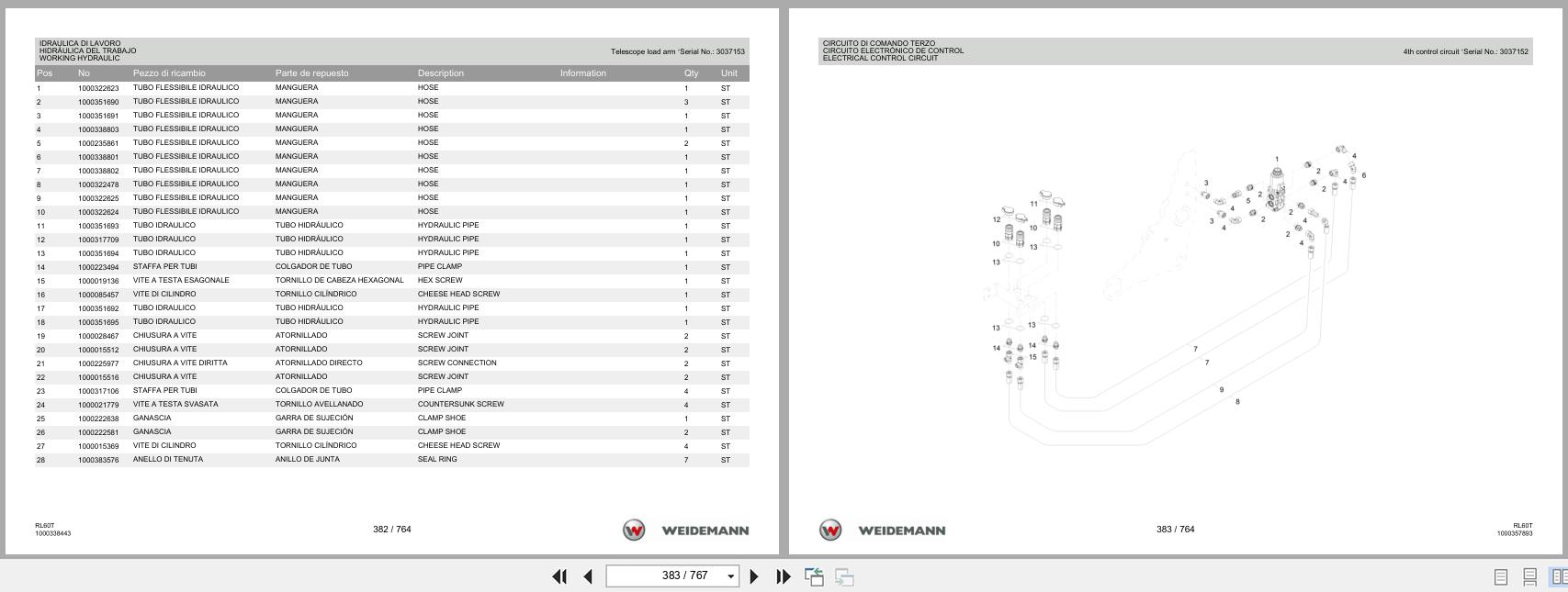 Weidemann Wheel Loader 4080 TELE RL60T Spare Parts List 1000326086 2016 IT ES EN (2)