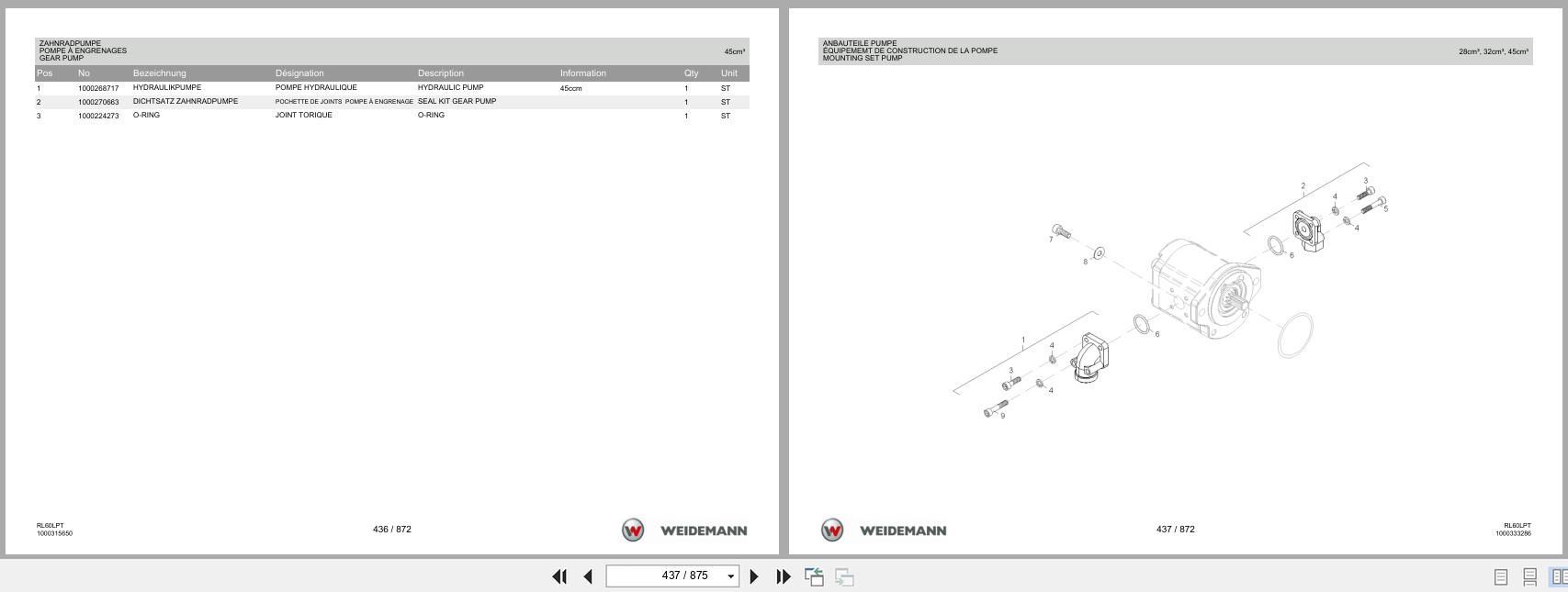 Weidemann Wheel Loader 4080LPT RL60LPT Spare Parts List 1000335536 2016 DE FR EN (2)