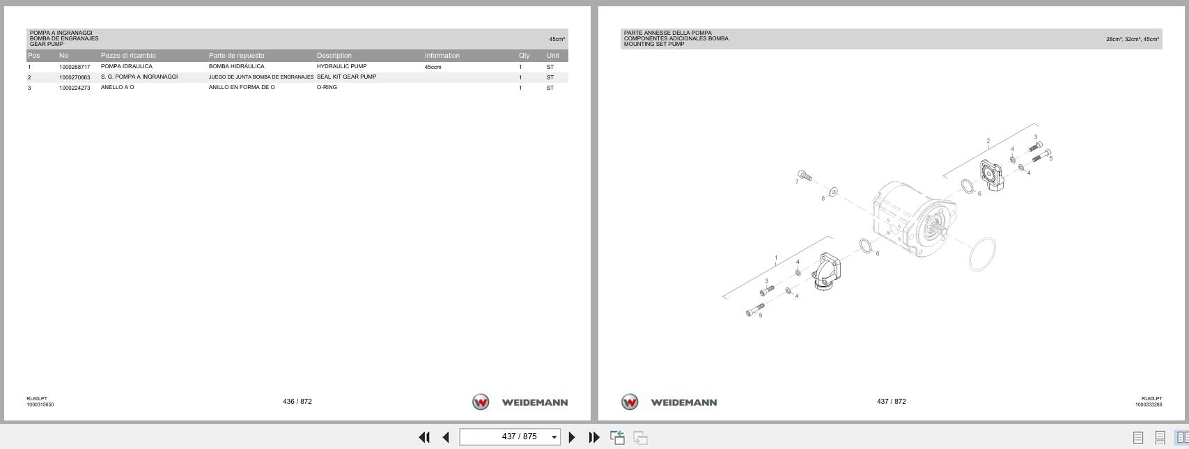 Weidemann Wheel Loader 4080LPT RL60LPT Spare Parts List 1000335537 2016 IT ES EN (2)