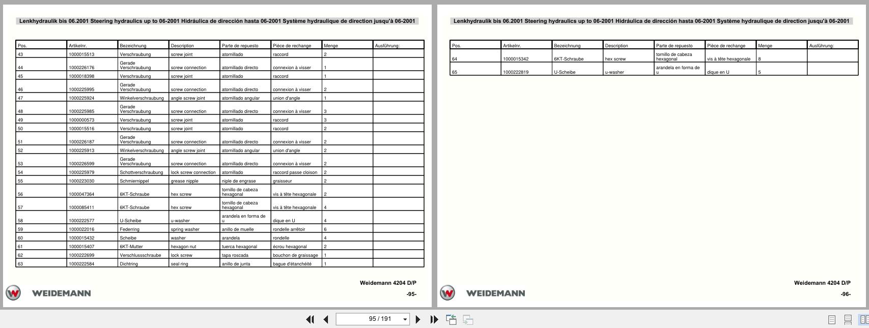 Weidemann Wheel Loader 4204 D P Spare Parts List 5056420406 DE EN ES FR (2)