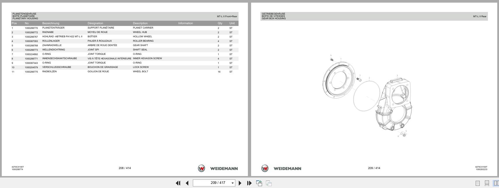 Weidemann Wheel Loader 4270CX100 TELE 4270CX100T Spare Parts List 1000322941 2016 DE FR EN (2)