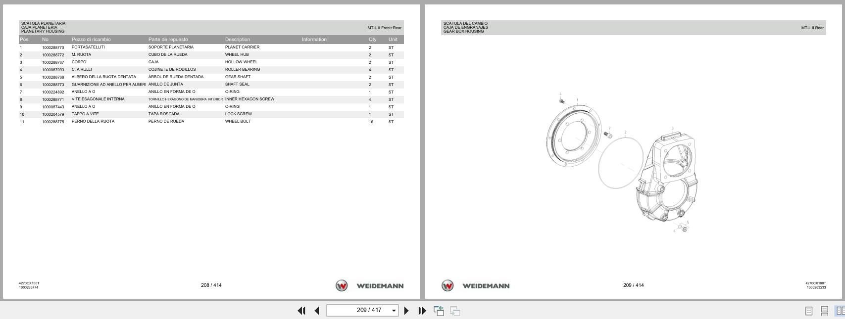 Weidemann Wheel Loader 4270CX100 TELE 4270CX100T Spare Parts List 1000326087 2014 IT ES EN (2)