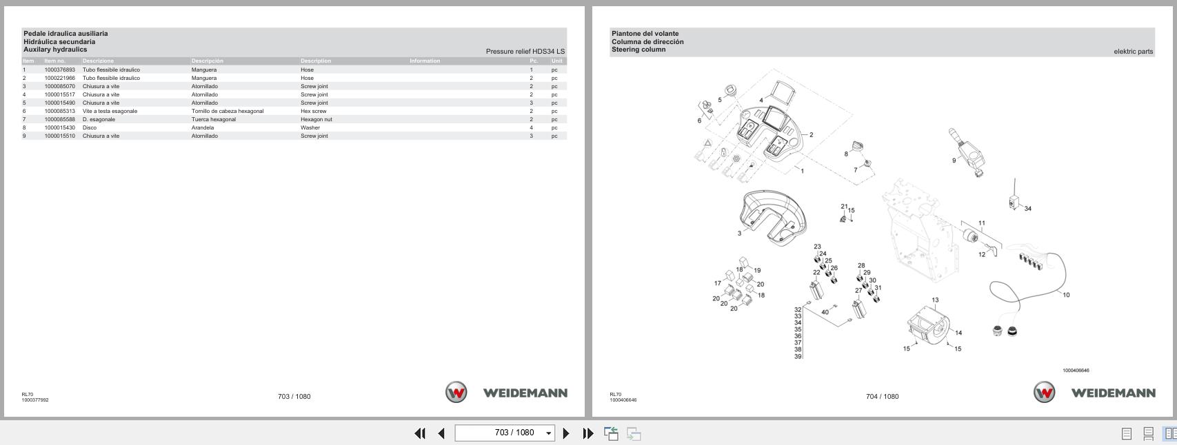 Weidemann Wheel Loader 5080 T4F RL70 Spare Parts Catalog 03.2023 IT ES EN (3)