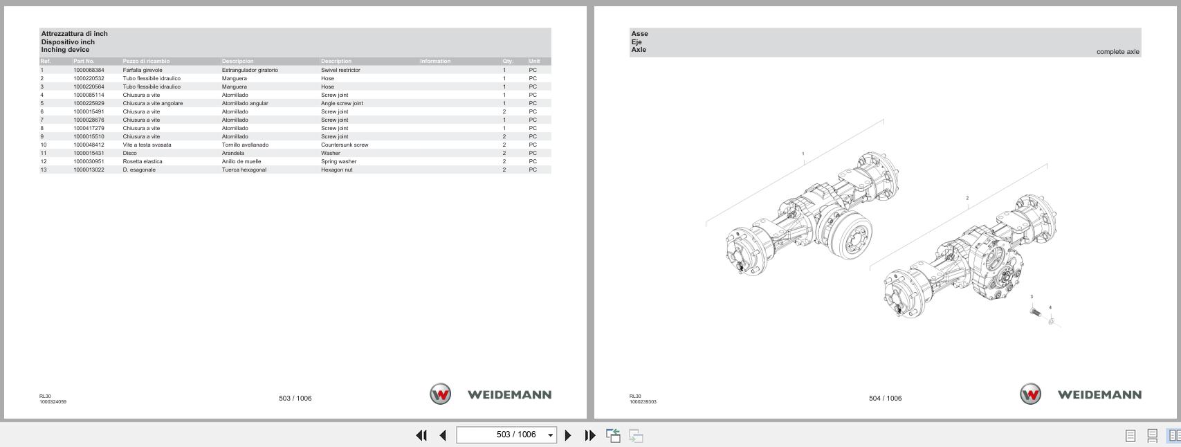 Weidemann Wheel Loader RL30 1880 Spare Parts List 1000325180 04.2019 IT ES EN (2)