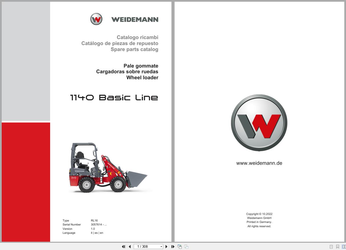 Weidemann Wheel loader 1140 Basic Line RL16 Spare Parts Catalog 2022 IT ES EN (1)